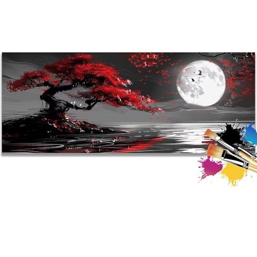 Malen Nach Zahlen Moon,Tree Malen Nach Zahlen Erwachsene DIY Paint by Numbers Kinder Gemälde inklusive Pinsel und Acrylfarben Handgemalt Ölgemälde Leinwand Bastelset für Geschenk (Frameless)(90x180cm) von Mailielie