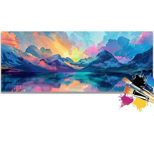 Malen Nach Zahlen Painted, Mountain Malen Nach Zahlen Erwachsene DIY Paint by Numbers Kinder Gemälde inklusive Pinsel und Acrylfarben Handgemalt Ölgemälde Leinwand Bastelset (Frameless)(30x60cm) von Mailielie