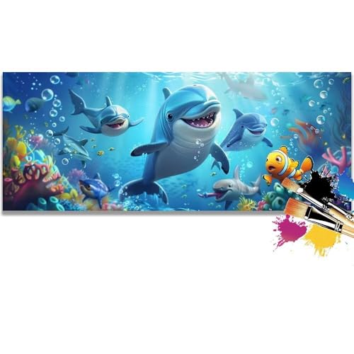 Malen Nach Zahlen Shark, Sea Malen Nach Zahlen Erwachsene DIY Paint by Numbers Kinder Gemälde inklusive Pinsel und Acrylfarben Handgemalt Ölgemälde Leinwand Bastelset für Geschenk (Frameless)(30x60cm) von Mailielie