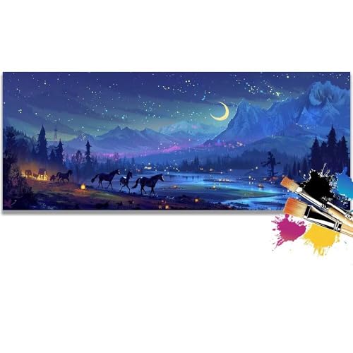 Malen Nach Zahlen Starry Sky, Horse Malen Nach Zahlen Erwachsene DIY Paint by Numbers Kinder Gemälde inklusive Pinsel und Acrylfarben Handgemalt Ölgemälde Leinwand Bastelset (Frameless)(50x100cm) von Mailielie