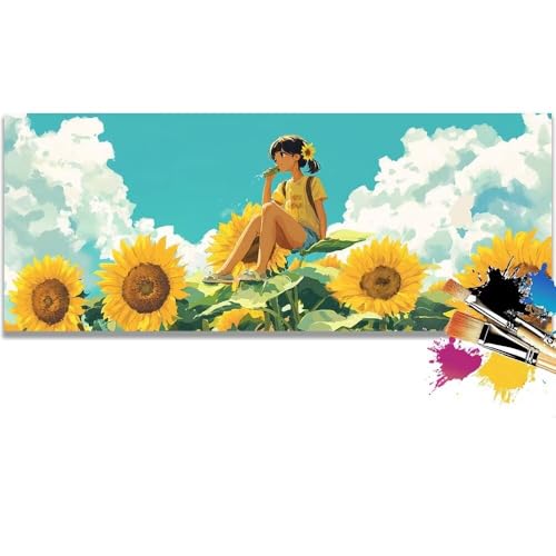 Malen Nach Zahlen Sunflower, Fairy Malen Nach Zahlen Erwachsene DIY Paint by Numbers Kinder Gemälde inklusive Pinsel und Acrylfarben Handgemalt Ölgemälde Leinwand Bastelset (Frameless)(20x40cm) von Mailielie