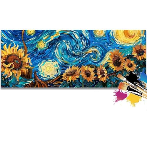 Malen Nach Zahlen Sunflowers, Abstract Malen Nach Zahlen Erwachsene DIY Paint by Numbers Kinder Gemälde inklusive Pinsel und Acrylfarben Handgemalt Ölgemälde Leinwand Bastelset (Frameless)(100x200cm) von Mailielie