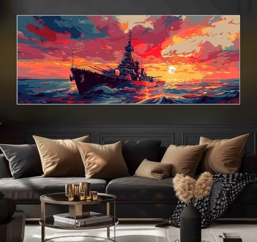 Malen Nach Zahlen Sunset, Boat Malen Nach Zahlen Erwachsene DIY Paint by Numbers Kinder Gemälde inklusive Pinsel und Acrylfarben Handgemalt Ölgemälde Leinwand Bastelset Geschenk (Frameless)(90x180cm) von Mailielie