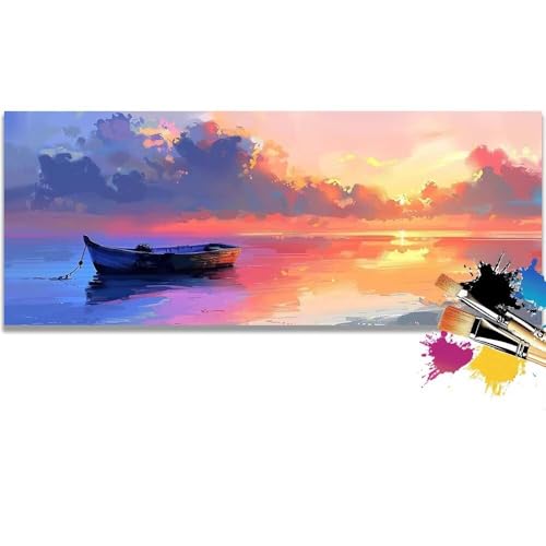 Malen Nach Zahlen Sunset, Boat Malen Nach Zahlen Erwachsene DIY Paint by Numbers Kinder Gemälde inklusive Pinsel und Acrylfarben Handgemalt Ölgemälde Leinwand Bastelset Geschenk (Frameless)(100x200cm) von Mailielie