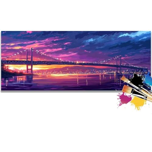 Malen Nach Zahlen Sunset, Bridge Malen Nach Zahlen Erwachsene DIY Paint by Numbers Kinder Gemälde inklusive Pinsel und Acrylfarben Handgemalt Ölgemälde Leinwand Bastelset (Frameless)(100x200cm) von Mailielie