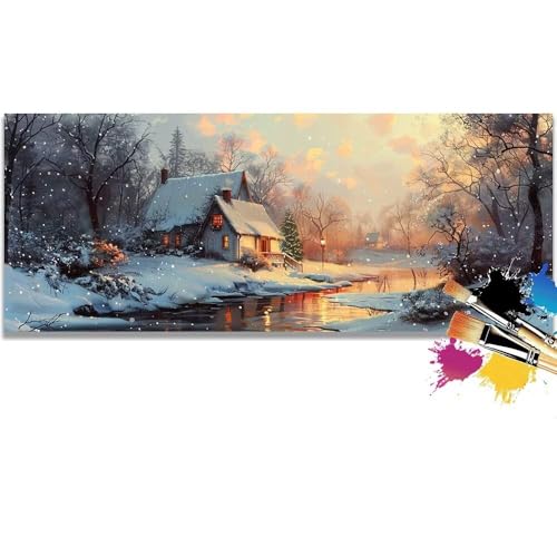 Malen Nach Zahlen Sunset, Cottage Malen Nach Zahlen Erwachsene DIY Paint by Numbers Kinder Gemälde inklusive Pinsel und Acrylfarben Handgemalt Ölgemälde Leinwand Bastelset (Frameless)(100x200cm) von Mailielie