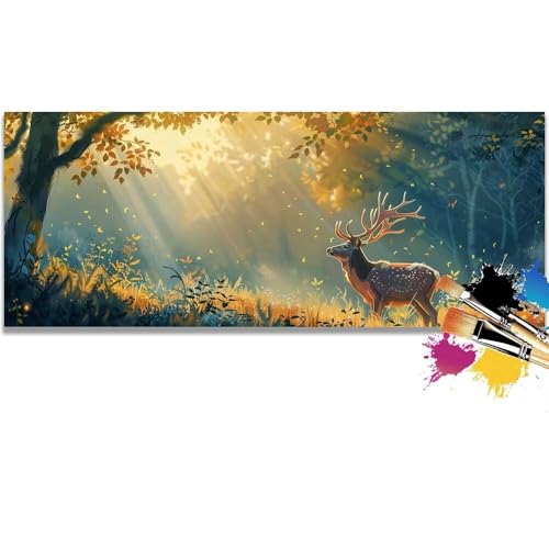 Malen Nach Zahlen Sunset, Deer Malen Nach Zahlen Erwachsene DIY Paint by Numbers Kinder Gemälde inklusive Pinsel und Acrylfarben Handgemalt Ölgemälde Leinwand Bastelset Geschenk (Frameless)(100x200cm) von Mailielie