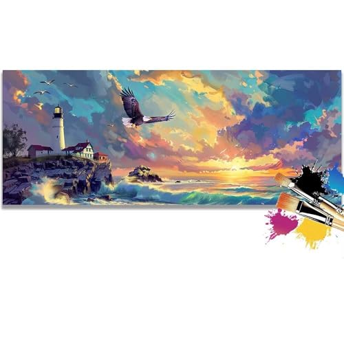 Malen Nach Zahlen Sunset, Eagle Malen Nach Zahlen Erwachsene DIY Paint by Numbers Kinder Gemälde inklusive Pinsel und Acrylfarben Handgemalt Ölgemälde Leinwand Bastelset Geschenk (Frameless)(20x40cm) von Mailielie