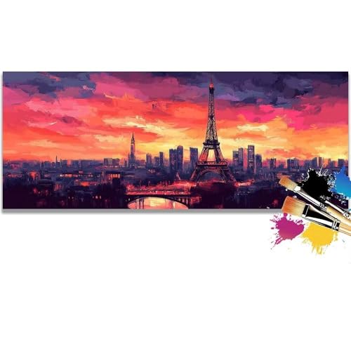 Malen Nach Zahlen Sunset, Eiffel Tower Malen Nach Zahlen Erwachsene DIY Paint by Numbers Kinder Gemälde inklusive Pinsel und Acrylfarben Handgemalt Ölgemälde Leinwand Bastelset (Frameless)(20x40cm) von Mailielie