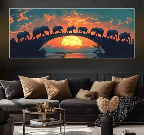 Malen Nach Zahlen Sunset, Elephant Malen Nach Zahlen Erwachsene DIY Paint by Numbers Kinder Gemälde inklusive Pinsel und Acrylfarben Handgemalt Ölgemälde Leinwand Bastelset (Frameless)(100x200cm) von Mailielie