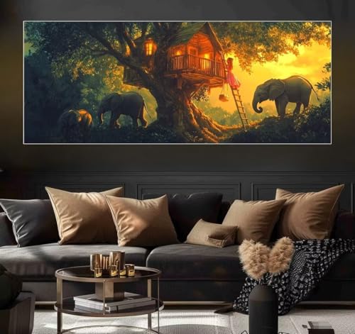 Malen Nach Zahlen Sunset, Elephant Malen Nach Zahlen Erwachsene DIY Paint by Numbers Kinder Gemälde inklusive Pinsel und Acrylfarben Handgemalt Ölgemälde Leinwand Bastelset (Frameless)(100x200cm) von Mailielie