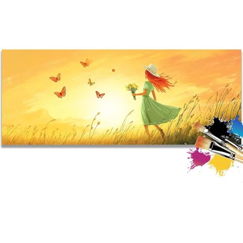 Malen Nach Zahlen Sunset, Fairy Malen Nach Zahlen Erwachsene DIY Paint by Numbers Kinder Gemälde inklusive Pinsel und Acrylfarben Handgemalt Ölgemälde Leinwand Bastelset Geschenk (Frameless)(20x40cm) von Mailielie