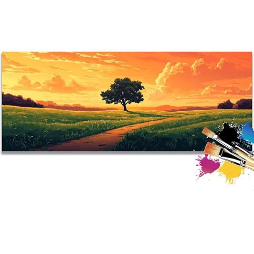 Malen Nach Zahlen Sunset, Grassland Malen Nach Zahlen Erwachsene DIY Paint by Numbers Kinder Gemälde inklusive Pinsel und Acrylfarben Handgemalt Ölgemälde Leinwand Bastelset (Frameless)(50x100cm) von Mailielie