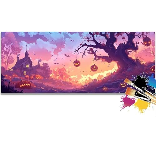 Malen Nach Zahlen Sunset, Halloween Malen Nach Zahlen Erwachsene DIY Paint by Numbers Kinder Gemälde inklusive Pinsel und Acrylfarben Handgemalt Ölgemälde Leinwand Bastelset (Frameless)(100x200cm) von Mailielie