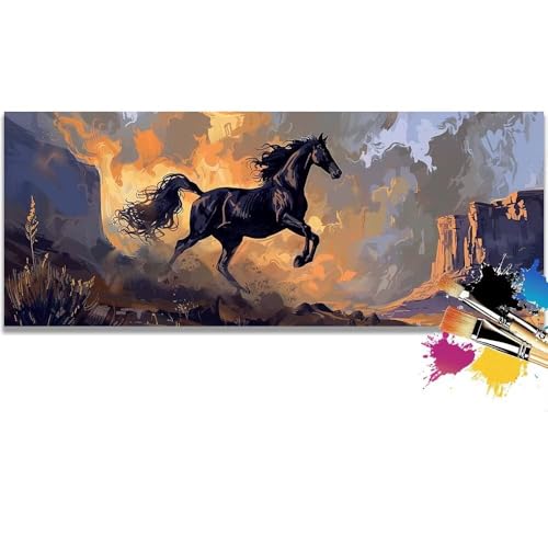 Malen Nach Zahlen Sunset, Horse Malen Nach Zahlen Erwachsene DIY Paint by Numbers Kinder Gemälde inklusive Pinsel und Acrylfarben Handgemalt Ölgemälde Leinwand Bastelset (Frameless)(100x200cm) von Mailielie