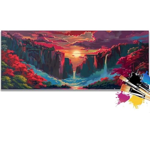 Malen Nach Zahlen Sunset, Landscape Malen Nach Zahlen Erwachsene DIY Paint by Numbers Kinder Gemälde inklusive Pinsel und Acrylfarben Handgemalt Ölgemälde Leinwand Bastelset (Frameless)(100x200cm) von Mailielie