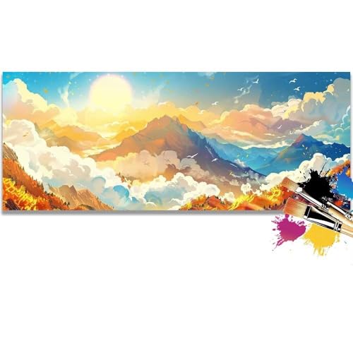 Malen Nach Zahlen Sunset, Mountain Malen Nach Zahlen Erwachsene DIY Paint by Numbers Kinder Gemälde inklusive Pinsel und Acrylfarben Handgemalt Ölgemälde Leinwand Bastelset (Frameless)(100x200cm) von Mailielie