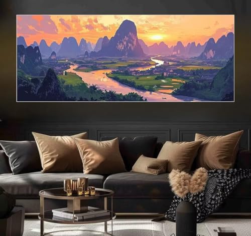 Malen Nach Zahlen Sunset, Mountain Malen Nach Zahlen Erwachsene DIY Paint by Numbers Kinder Gemälde inklusive Pinsel und Acrylfarben Handgemalt Ölgemälde Leinwand Bastelset (Frameless)(50x100cm) von Mailielie