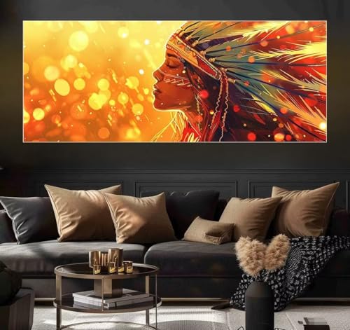 Malen Nach Zahlen Sunset, Native Americans Malen Nach Zahlen Erwachsene Paint by Numbers Kinder Gemälde inklusive Pinsel und Acrylfarben Handgemalt Ölgemälde Leinwand Bastelset (Frameless)(100x200cm) von Mailielie