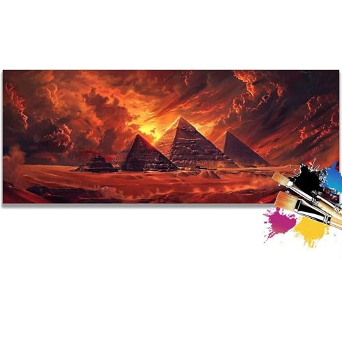 Malen Nach Zahlen Sunset, Pyramid Malen Nach Zahlen Erwachsene DIY Paint by Numbers Kinder Gemälde inklusive Pinsel und Acrylfarben Handgemalt Ölgemälde Leinwand Bastelset (Frameless)(20x40cm) von Mailielie