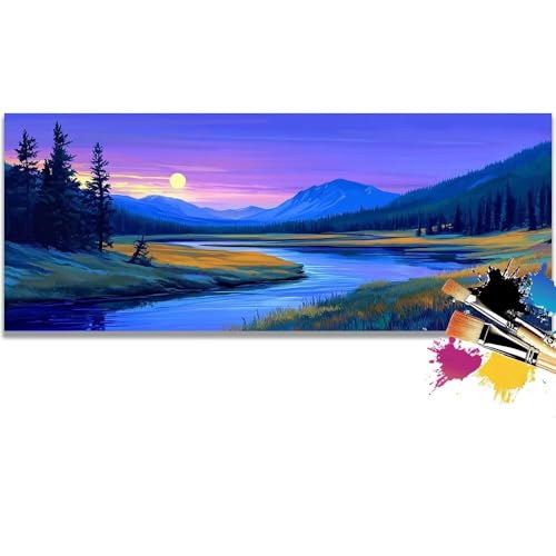 Malen Nach Zahlen Sunset, River Malen Nach Zahlen Erwachsene DIY Paint by Numbers Kinder Gemälde inklusive Pinsel und Acrylfarben Handgemalt Ölgemälde Leinwand Bastelset Geschenk (Frameless)(30x60cm) von Mailielie