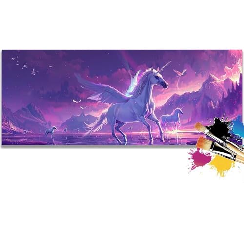 Malen Nach Zahlen Sunset, Unicorn Malen Nach Zahlen Erwachsene DIY Paint by Numbers Kinder Gemälde inklusive Pinsel und Acrylfarben Handgemalt Ölgemälde Leinwand Bastelset (Frameless)(100x200cm) von Mailielie