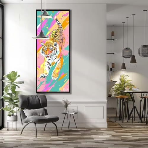 Malen Nach Zahlen Tiere, Tiger Malen Nach Zahlen Erwachsene DIY Paint by Numbers Kinder Gemälde inklusive Pinsel und Acrylfarben Handgemalt Ölgemälde Leinwand Bastelset Geschenk (Frameless)(90x180cm) von Mailielie