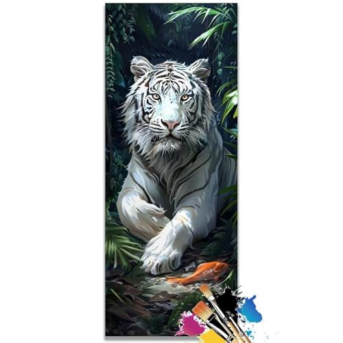 Malen Nach Zahlen Tiere, Tiger Malen Nach Zahlen Erwachsene DIY Paint by Numbers Kinder Gemälde inklusive Pinsel und Acrylfarben Handgemalt Ölgemälde Leinwand Bastelset Geschenk (Frameless)(60x120cm) von Mailielie