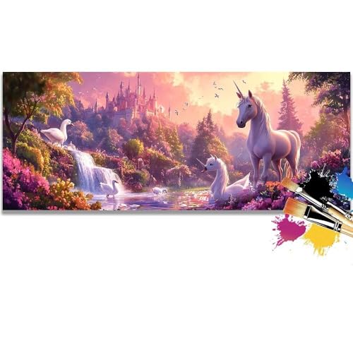 Malen Nach Zahlen Unicorn, Sunset Malen Nach Zahlen Erwachsene DIY Paint by Numbers Kinder Gemälde inklusive Pinsel und Acrylfarben Handgemalt Ölgemälde Leinwand Bastelset (Frameless)(100x200cm) von Mailielie