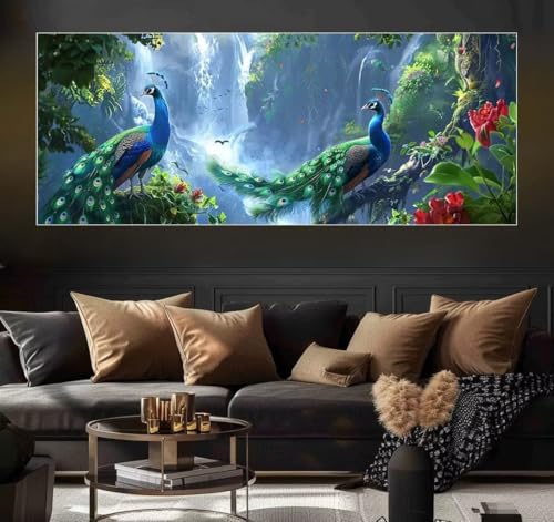 Malen Nach Zahlen Waterfall, Peacock Malen Nach Zahlen Erwachsene DIY Paint by Numbers Kinder Gemälde inklusive Pinsel und Acrylfarben Handgemalt Ölgemälde Leinwand Bastelset (Frameless)(100x200cm) von Mailielie