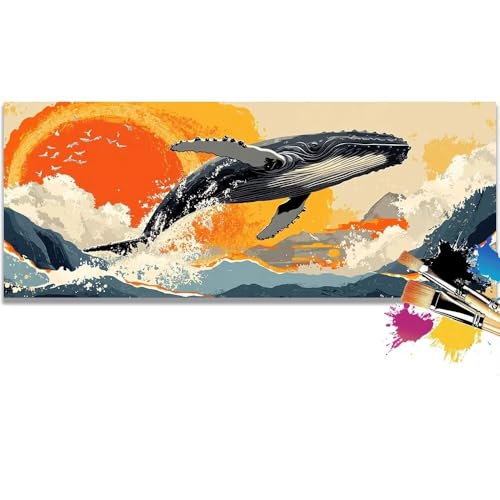 Malen Nach Zahlen Whales, Abstract Malen Nach Zahlen Erwachsene DIY Paint by Numbers Kinder Gemälde inklusive Pinsel und Acrylfarben Handgemalt Ölgemälde Leinwand Bastelset (Frameless)(30x60cm) von Mailielie