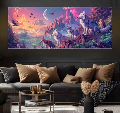 Malen Nach Zahlen Wolf, Landscape Malen Nach Zahlen Erwachsene DIY Paint by Numbers Kinder Gemälde inklusive Pinsel und Acrylfarben Handgemalt Ölgemälde Leinwand Bastelset (Frameless)(100x200cm) von Mailielie