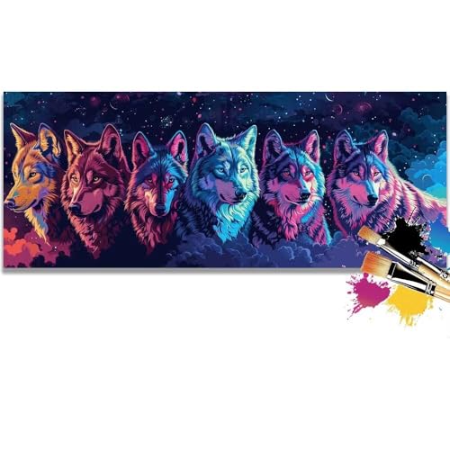 Malen Nach Zahlen Wolves, Animals Malen Nach Zahlen Erwachsene DIY Paint by Numbers Kinder Gemälde inklusive Pinsel und Acrylfarben Handgemalt Ölgemälde Leinwand Bastelset (Frameless)(100x200cm) von Mailielie