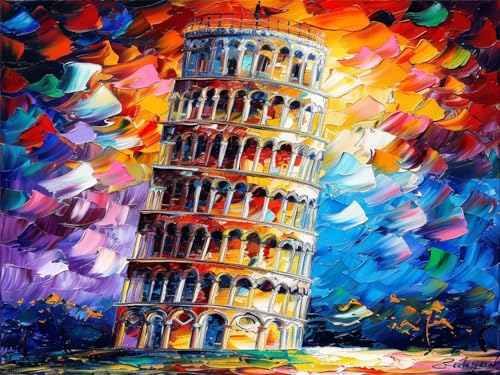 Schiefer Turm von Pisa Malen Nach Zahlen Erwachsene(40x50CM), Malen Nach Zahlen Gemalt Paint by Numbers DIY Handgemalt Ölgemälde Leinwand Bastelset für Anfänger Geschenk, Home Deko,(Ohne Rahmen) 268ly von Mailielie