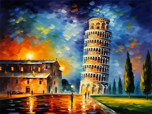 Schiefer Turm von Pisa Malen Nach Zahlen Erwachsene(40x50CM),Malen Nach Zahlen Landschaft Paint by Numbers DIY Handgemalt Ölgemälde Leinwand Bastelset,Anfänger Geschenk,Home Deko,(Ohne Rahmen) 269ly von Mailielie