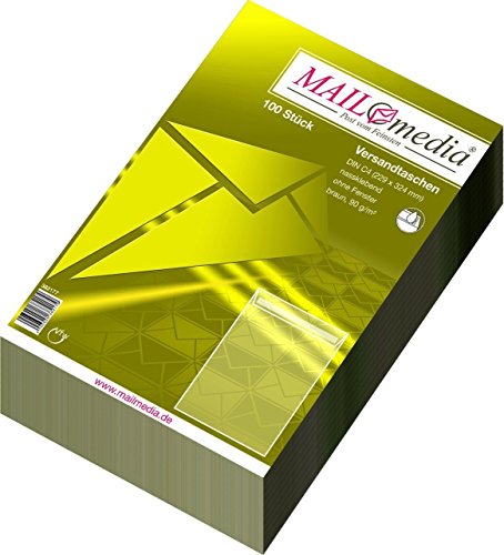 MAILMEDIA 30022380 Versandtaschen C4, ohne Fenster, gummiert, 90 g/qm, braun, 100 Stück von Mailmedia