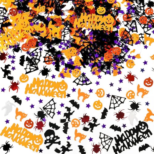 Mainiusi Halloween Konfetti 1000 Stück, Halloween Deko Streudeko Tischdeko, Kürbis Konfetti Tischdeko, Fledermaus Streudeko, Spinne Konfetti, Happy Helloween Hexen Streudeko, Spinnennetz Konfetti von Mainiusi