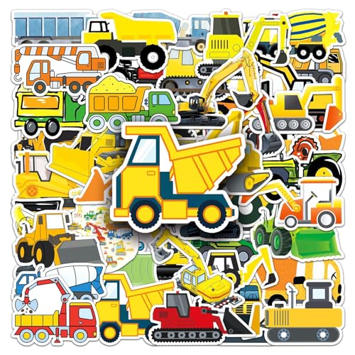 Mainiusi Sticker Kinder 50 Stück, Aufkleber Kinder Traktor Aufkleber Baustelle Sticker Bagger Aufkleber, Sticker Fahrzeuge Party Mitgebsel Gastgeschenk Baustelle Sticker für Wasserflasche Laptop Albu von Mainiusi