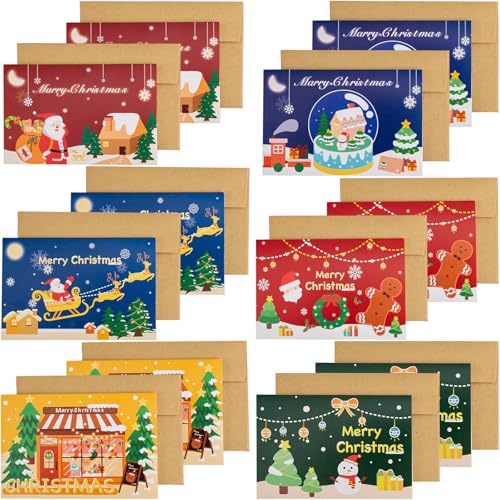 Mainiusi Weihnachtskarten mit Umschlag Set 12er, Weihnachtskarte Klappkarten Postkarte Weihnachten mit Kraftpapier Umschlag, Grußkarte Weihnachten Kleine Karte für Weihnachtsgeschenke, Grüße, Wünsche von Mainiusi