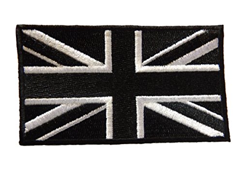 Sew on Patch Iron on Union Jack (Britische Flagge), Schwarz &Grau von Mainly Metal