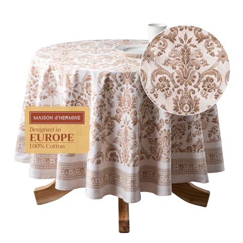 Maison d' Hermine Allure Collection Tischdecke, 100 % Baumwolle, rund, dekorativ, Tischdecken für Esszimmer, Zuhause, Bauernhaus und Party, Thanksgiving und Weihnachten, 160 cm Durchmesser von Maison d' Hermine