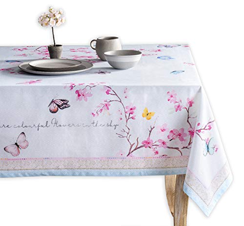 Maison d' Hermine Tischdecke, 100% Baumwolle 140cm x 180cm waschbare, quadratische Tischdecke, dekorative Oster-Tischdecke für Essen, Buffetpartys und Camping, Blossoms In Spring – Frühling/Sommer von Maison d' Hermine