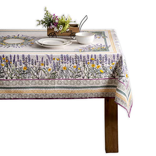 Maison d' Hermine Tischdecke, 100% Baumwolle 140cm x 180cm waschbare, quadratische Tischdecke, dekorative Oster-Tischdecke für Essen, Buffetpartys und Camping, Fanny Lavender – Frühling/Sommer von Maison d' Hermine