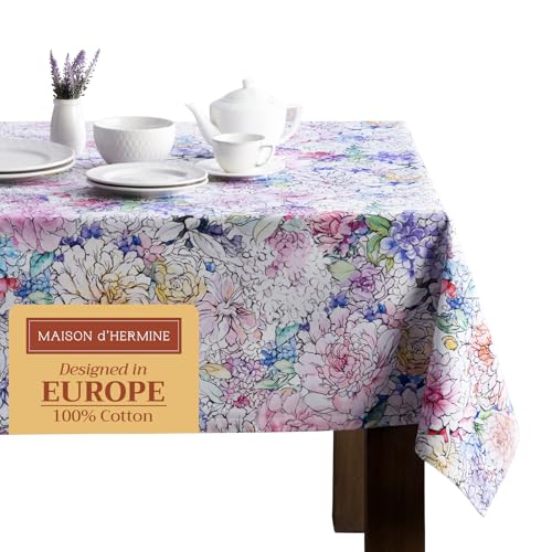 Maison d' Hermine Floral Love 100% Cotton Tablecloth for Kitchen Dining | Tabletop | Decoration | Parties | Weddings | Spring/Summer (Rectangle, 60 Inch by 90 Inch) von Maison d' Hermine