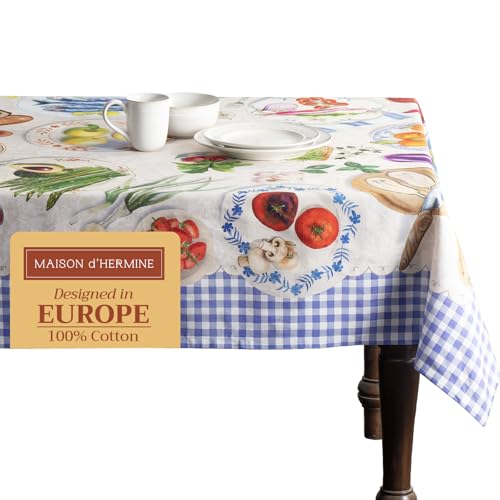 Maison d' Hermine Gourmand Tischdecke aus 100 % Baumwolle, für Küche, Esstisch, für quadratische Tische, Bauernhaus, Tischdecke für Partys, Hochzeiten, Frühling/Sommer (137,2 x 137,2 cm) von Maison d' Hermine