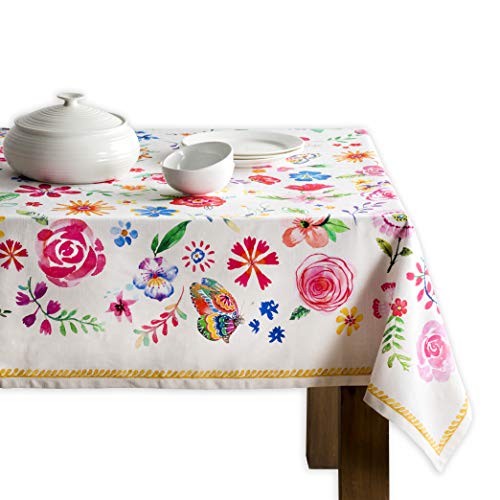 Maison d' Hermine Tischdecke, 100% Baumwolle, dekorative, waschbare, quadratische Ostertischdecke für Küche, Essen, Buffetpartys und Camping, Happy Florals - Sweety – Frühling/Sommer (160cm x 220cm) von Maison d' Hermine