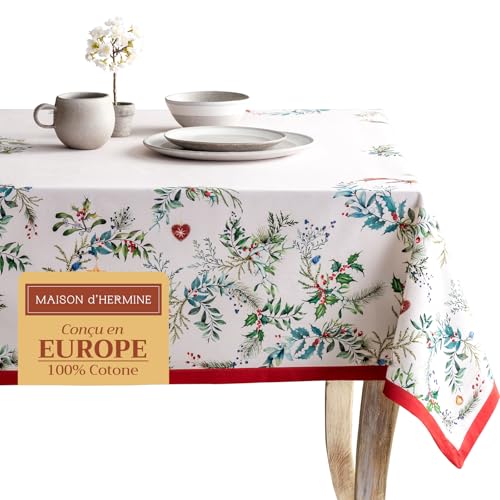 Maison d' Hermine Holly Time 100% Baumwolle Tischdecke für Küche | Abendessen | Tischplatte | Dekoration Parteien | Hochzeiten | Thanksgiving/Weihnachten (Rechteck, 160cm x 220cm) von Maison d' Hermine