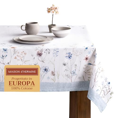 Maison d' Hermine Ice Floral 100% Baumwolle Tischdecke für Küche | Abendessen | Tischplatte | Dekoration Parteien | Hochzeiten | Thanksgiving/Weihnachten (140cm x 180cm) von Maison d' Hermine