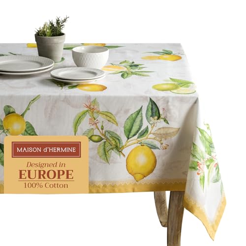 Maison d'Hermine Limoncello Tischdecke, 100 % Baumwolle, für Küche, Esszimmer, Tischdekoration, Partys, Hochzeiten, Frühling und Sommer Rectangle (60"X108") von Maison d' Hermine