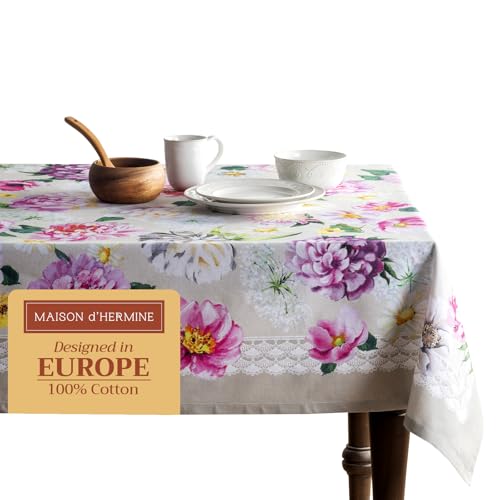 Maison d' Hermine Pivoine Tischdecke aus 100 % Baumwolle, für Küche, Esszimmer, Dekoration, Partys, Hochzeiten, Frühjahr/Sommer (rechteckig, 137 x 183 cm) von Maison d' Hermine